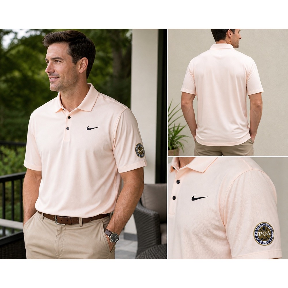 Nike Golf Dri-FIT Polo XL Peach PGA Logo Performance Shirt
